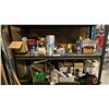 Image 4 : 5 TIER SHELVING UNIT WITH ASSORTED SHOP CONTENTS - PAINTS, SEALANTS, TAPES, WRAP & LARGE GROUP OF