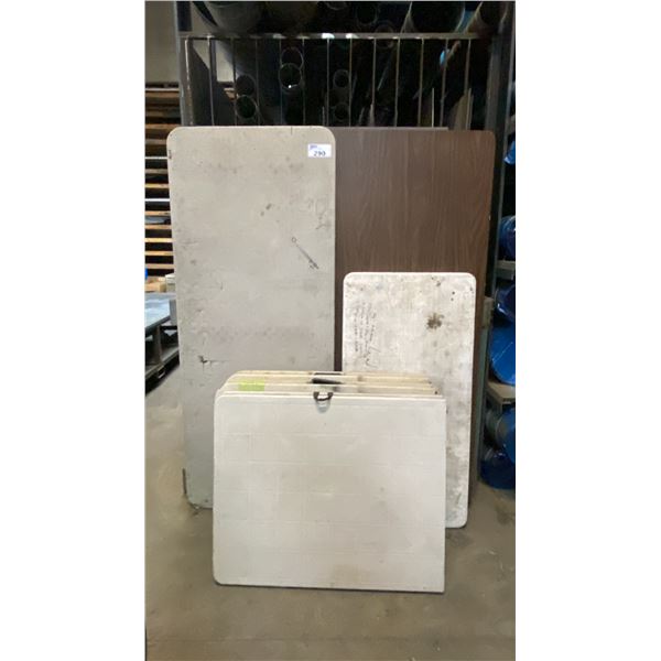 GROUP OF 5 ASSORTED PLASTIC FOLDING TABLES