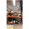 Image 1 : SINGLE BAY OF ORANGE SHELVING RACKING, 2-7'8"H X 3'W UPRIGHTS, 4-10' 3" SIDE RAILS WITH WOODEN