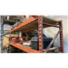 Image 2 : SINGLE BAY OF ORANGE SHELVING RACKING, 2-7'8"H X 3'W UPRIGHTS, 4-10' 3" SIDE RAILS WITH WOODEN
