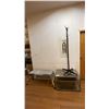 Image 1 : SMALL METAL TABLE, COAT RACK & GORILLA LADDERS SLIM FOLD WORK PLATFORM
