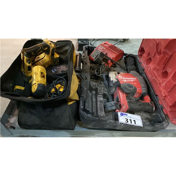 GROUP OF ASSORTED DEWALT/MILWAUKEE POWER TOOLS *PARTS ONLY*