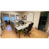 Image 2 : METAL/WOOD RECEPTIONIST DESK, 2 TABLES, WALL MOUNT WHITEBOARD & 2 OFFICE CHAIRS