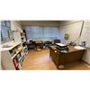 Image 3 : CONTENTS OF ENTIRE OFFICE- DESK, 2 BOOKSHELVES, GREY STORAGE SHELF, FOLDING TABLE, 3 MOBILE OFFICE