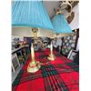 Image 1 : Brass table lamps with blue shades