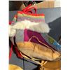 Image 9 : Several pieces of handmade winterwear: MOOSE HIDE LEATHER mittens lined with fleece, a pair of tall 