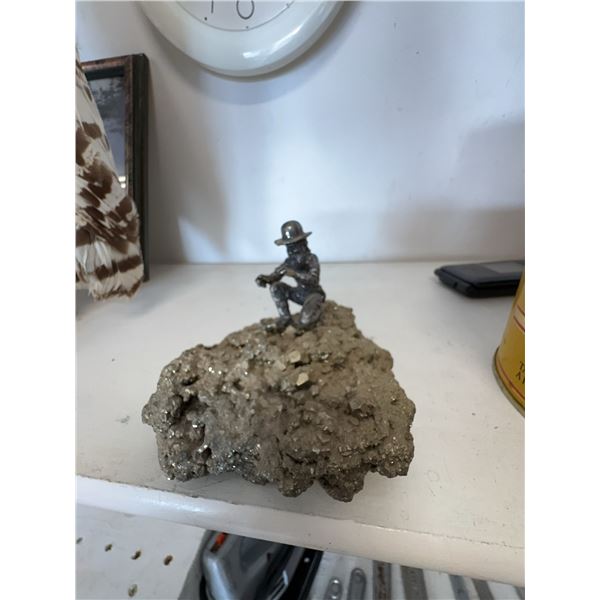 Miner Figurine on Pyrite Mineral Base
