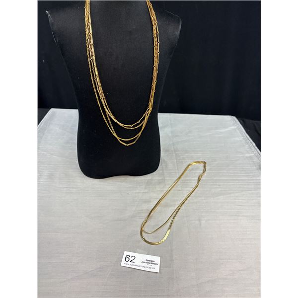 Very Nice Lot of 2 Gold Plated Multi Strand Necklaces