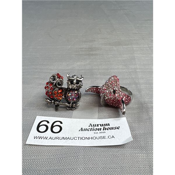 2 Very Nice Colourful Austrian Crystal Rings, Stainless Steel