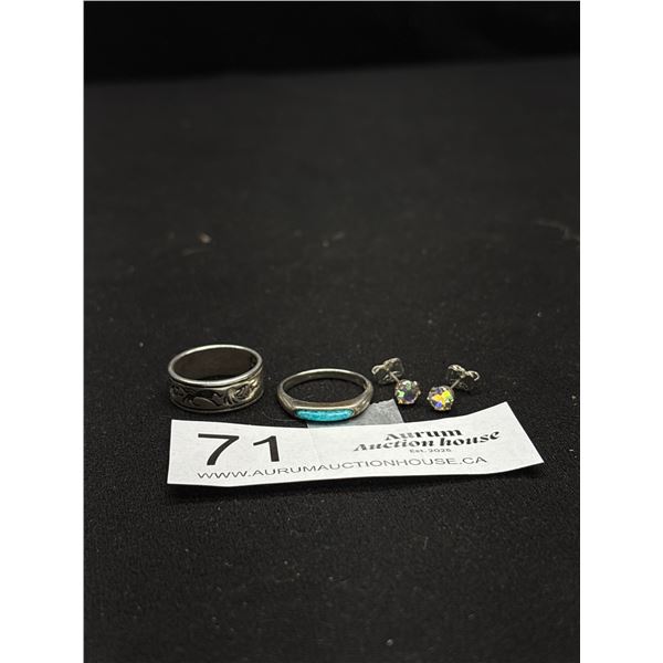 2 Nice Sterling Silver Rings and Earrings