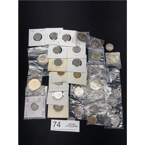 Collectable Lot of World Coins, Some in Holders and 1935 Silver Coin