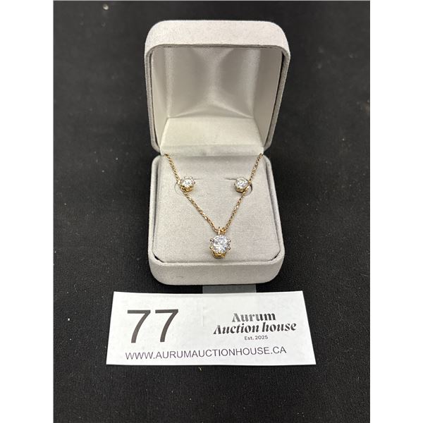 Very Nice Cubic Zarachonea Pendant and Earrings w/ Gold Tione Features