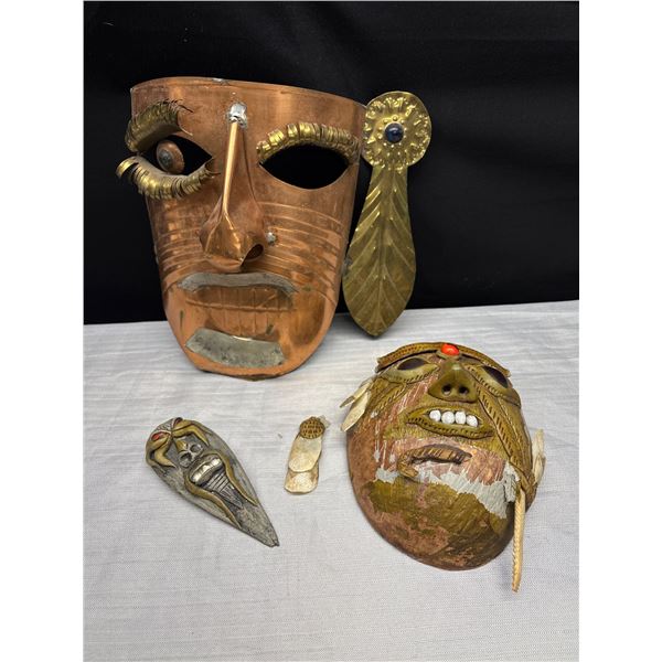 Lot of 3 African Style Tribal Masks, One Made From Tin