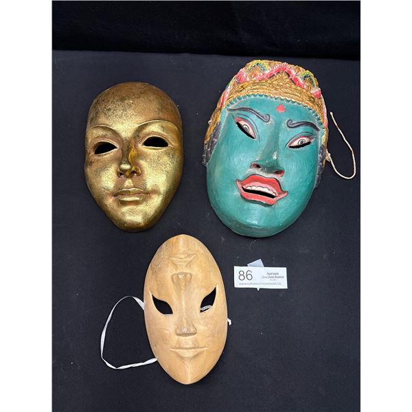 Lot of 3 Handcarved and Painted Hand Masks