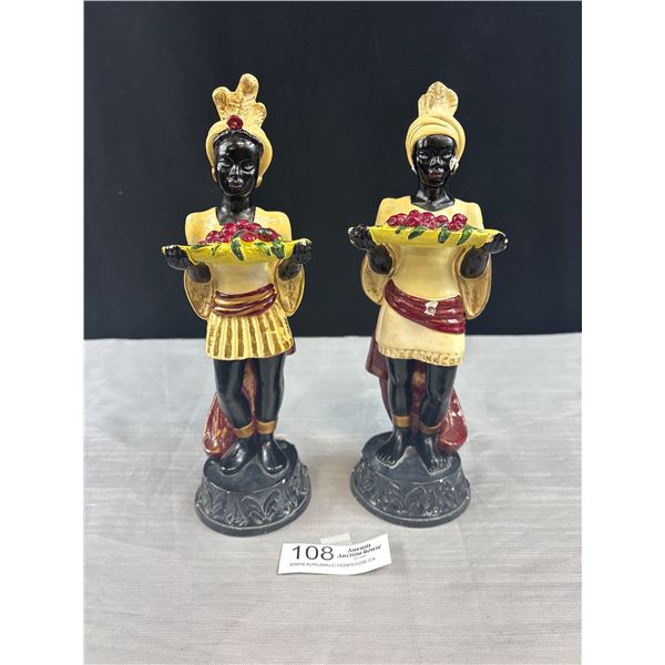 Beautiful Pair of Black Figures w/ Gold Tone Detailing