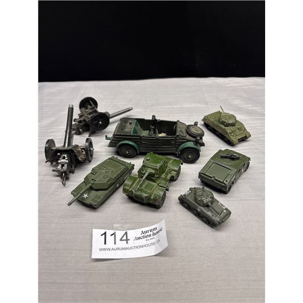 Vintage Lot of Toy Army Cars, Tanks, Canons, Etc
