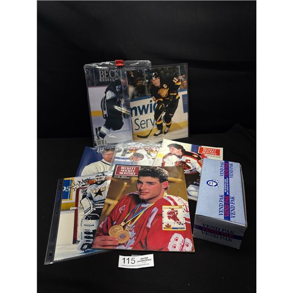 Box of NHL Vending Machine Trading Cards and Magazines in Photos