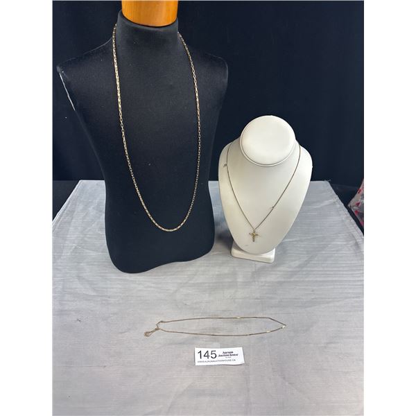 3 Vintage Gold Tone Necklaces + Cross