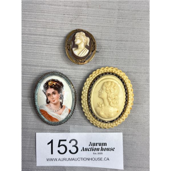 Lot of 3 Very Old Cameo Broches/Pins
