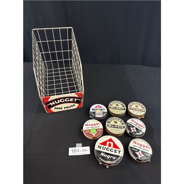 Vintage Nugget Shoe Polish Store Rack Basket Filled with Shoe Polish Tins