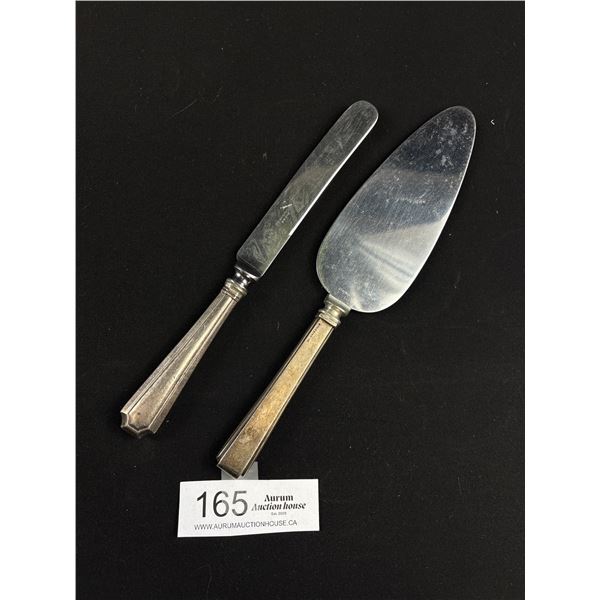 Two Sterling Silver Handled Knife and Cake Server