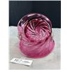 Image 3 : Vintage Hand BlownCranberry Glass Basket with ClearTwisted Glass Handle