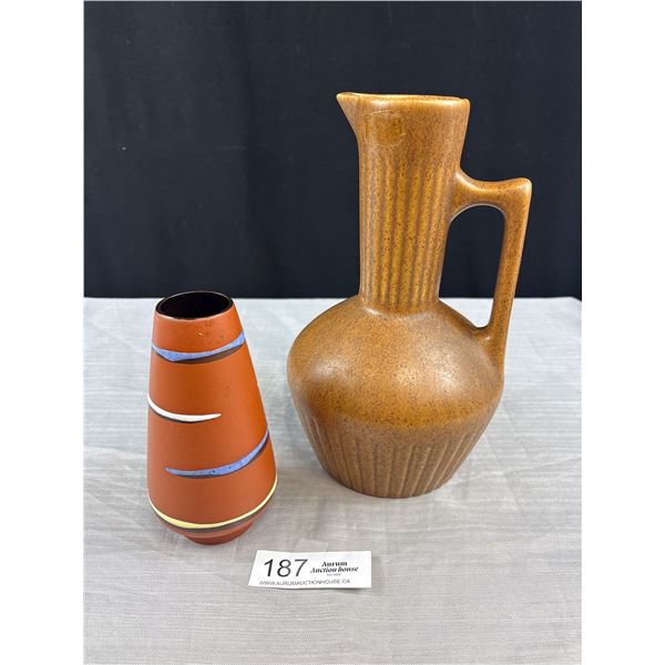 2 Vintage Ceramic Pottery Pieces Vase and Pitcher