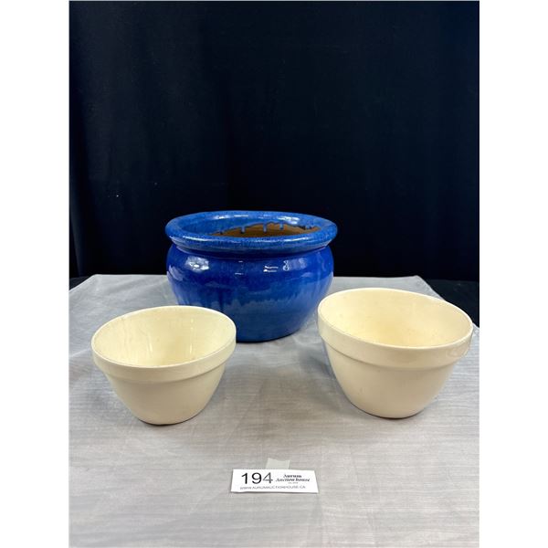 A Nice Lot of Pottery Bowls and Blue Ceramic Planter Pot