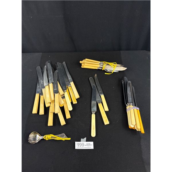 A Large Lot of Yellow Butterscotch Bakelite Cutlery