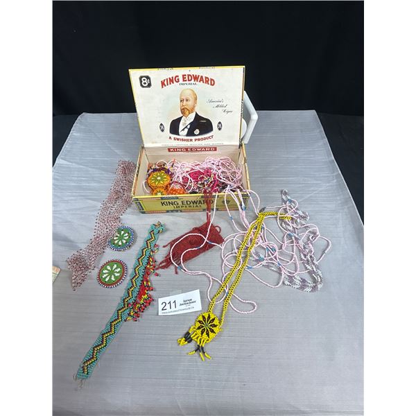 O Cigar Box Full of Native Beaded Necklaces
