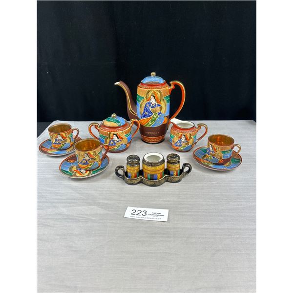 A Japanese HandPainted Satsuma Tea set with Condiment set