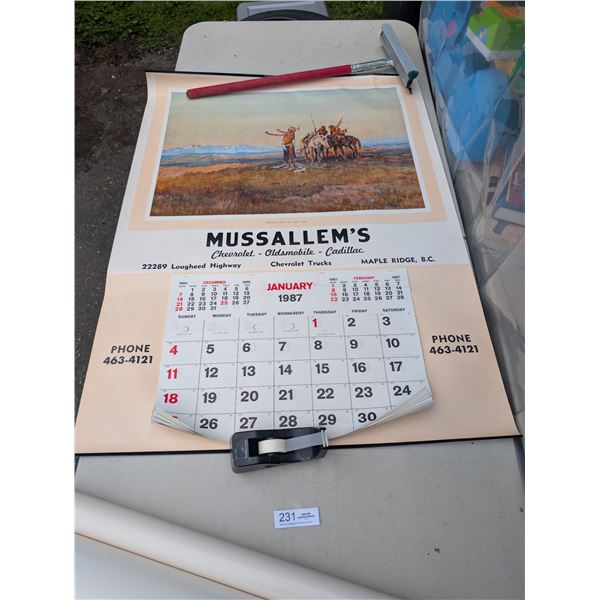 Lot of 3 Large Mussallem's Automotive Calenders Maple Ridge Western Prints 1981,86,87
