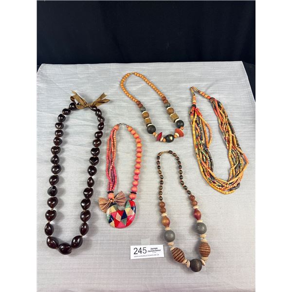 Lot of 5 Vintage Wooden Beaded Jewelry