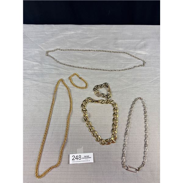 Large Lot of Gold and Silver Toned Necklaces and Bracelets