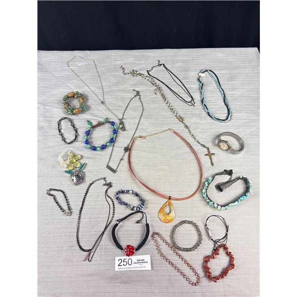 Large Lot of Fashionable Jewelry Necklaces,Bracelets and a Ladies Watch