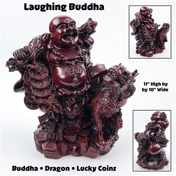 LAUGHING BUDDHA STATUE WITH DRAGON LINXIN