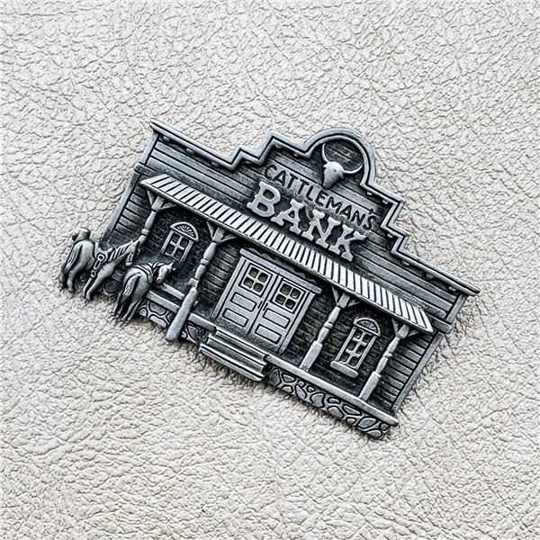 VINTAGE JJ CATTLEMANS BANK PEWTER BROOCH PIN