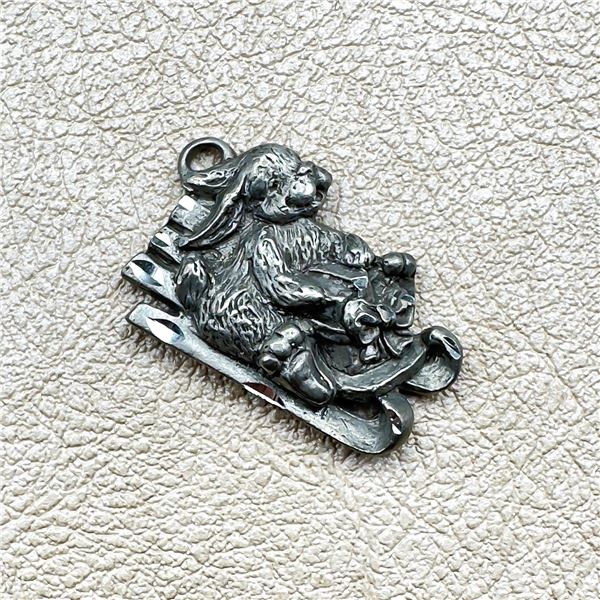 VINTAGE RAWCLIFFE PEWTER RABBIT ON SLED PENDANT
