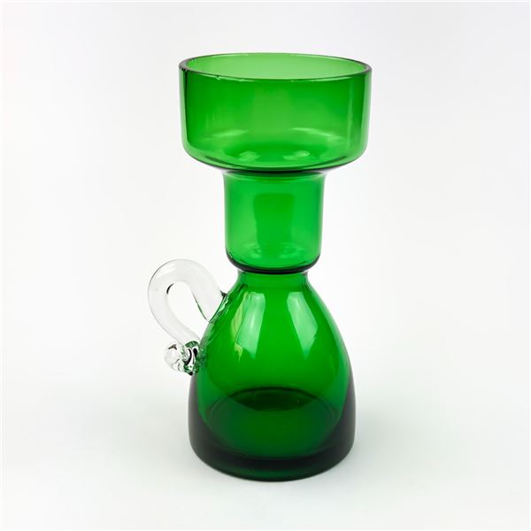 JAPANESE BEST ART GLASS GREEN CHALICE VASE - 1970’S