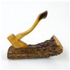 Image 2 : MINI HAND CARVED ANTLER AXE AND LOG SCULPTURE