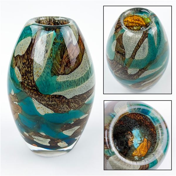 VINTAGE MDINA TIGER PATTERN STUDIO ART GLASS VASE