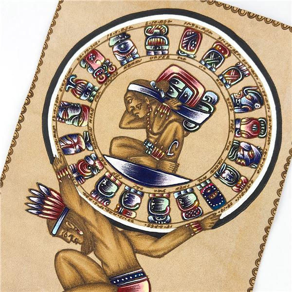 MAYAN CALENDAR HAND PAINTED MEXICAN FOLK ART
