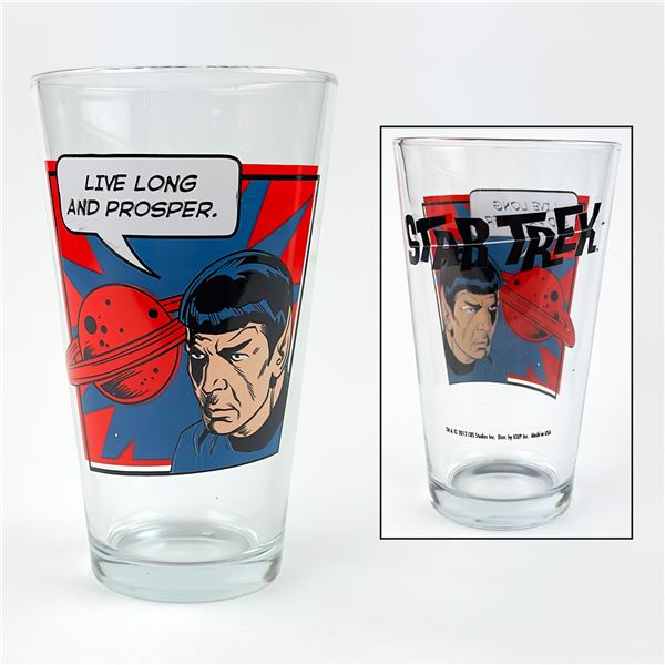 COLLECTIBLE STAR TREK SPOCK PINT GLASS - COMIC ART