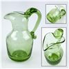 Image 1 : GREEN HAND BLOWN ART GLASS PITCHER WITH HANDLE