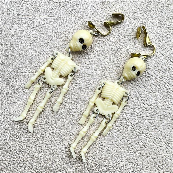 VTG SKELETON CLIP-ON DANGLE EARRINGS - HALLOWEEN