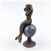 Image 3 : CAST IRON MERMAID ON MARBLE SPHERE STATUETTE