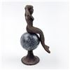 Image 8 : CAST IRON MERMAID ON MARBLE SPHERE STATUETTE
