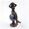 Image 9 : CAST IRON MERMAID ON MARBLE SPHERE STATUETTE