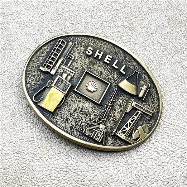 VTG SHELL OIL SOLID BRASS BELT BUCKLE SCULPTURE
