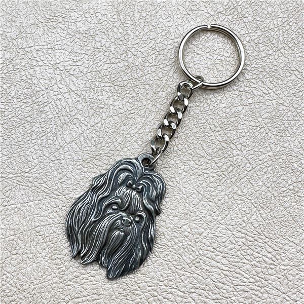 VINTAGE SHIHTZU DOG HEAD PEWTER KEYCHAIN